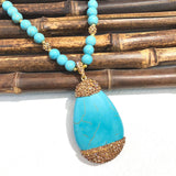 Drop-shaped Turquoise Pendant Necklace Fashionable Personalized All-match Design Sweater Chain