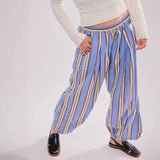 Printed Striped Elastic Waist Casual Hip Hop Style Skinny Pants