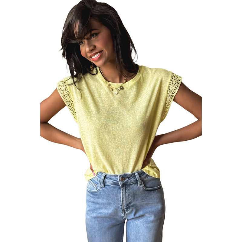 European And American Loose And Simple Style Lace Edge Sleeve