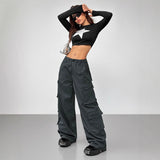 Casual Pants Elastic Waist High Waist Wide-leg Workwear Trousers