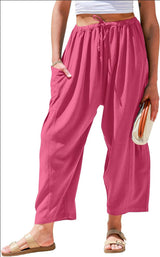 High Waist Wide Leg Loose Harem Cotton And Linen Trousers
