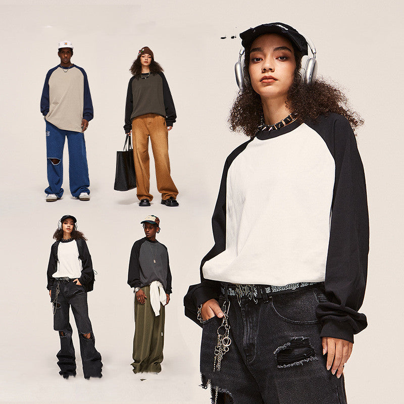 Heavy Contrast Color Raglan Sleeve Long Sleeve