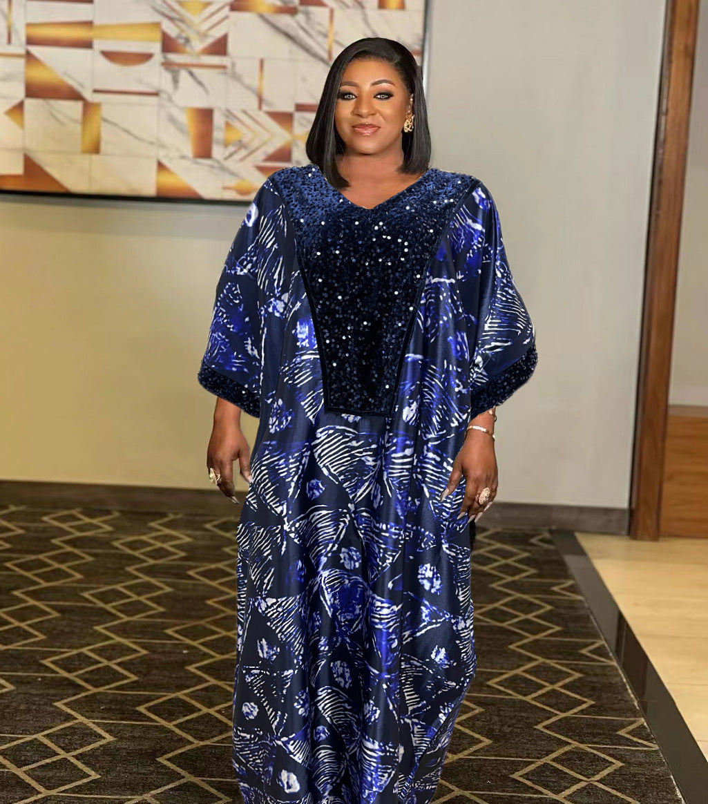 African Ethnic Style Robe With Headscarf Dress