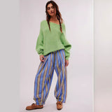 Printed Striped Elastic Waist Casual Hip Hop Style Skinny Pants