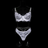 Women's White See-through Love Steel Ring Gathering Bra Panties Set