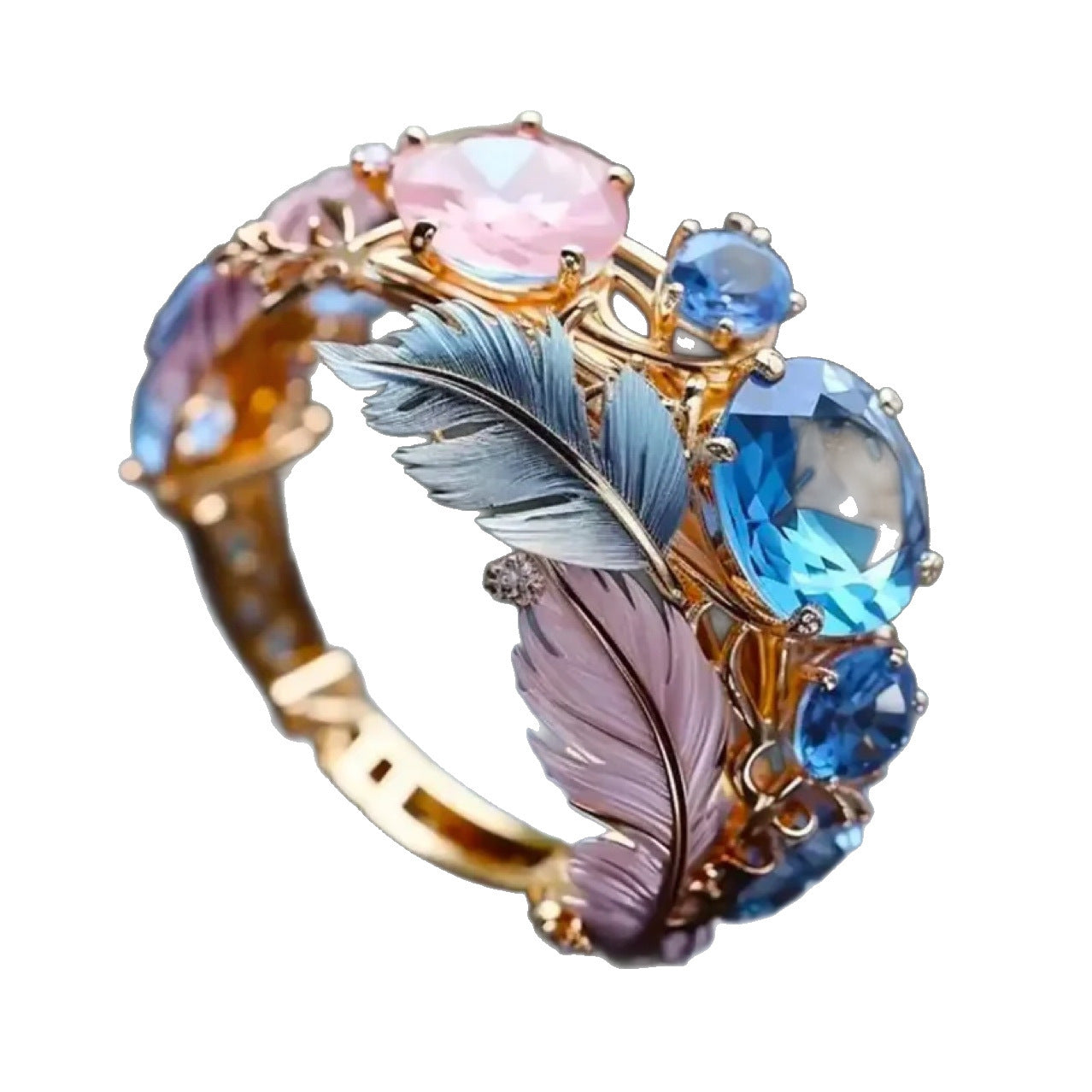 Embossed Colorful Feather Ring Creative Personality Design
