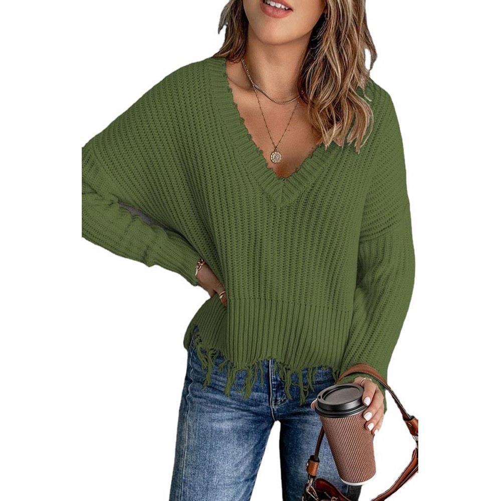 Fashion Women's New Cotton Tassel Ripped Sweater Knitted