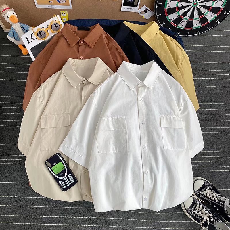 Men's Summer Korean Style Handsome Workwear Tops Shirt