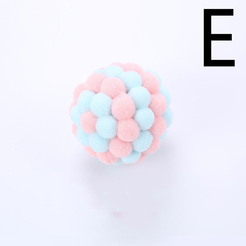 Cat Toy Colorful Plush Ball, Sounding Multi-color Rainbow Ball