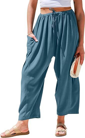 High Waist Wide Leg Loose Harem Cotton And Linen Trousers