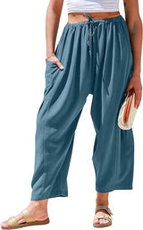 High Waist Wide Leg Loose Harem Cotton And Linen Trousers