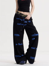 Letter High Waist Drawstring Wide Leg Pants