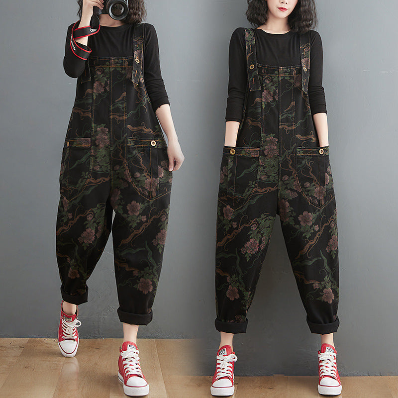 Spring And Summer Lean Printing Jean Overalls Women