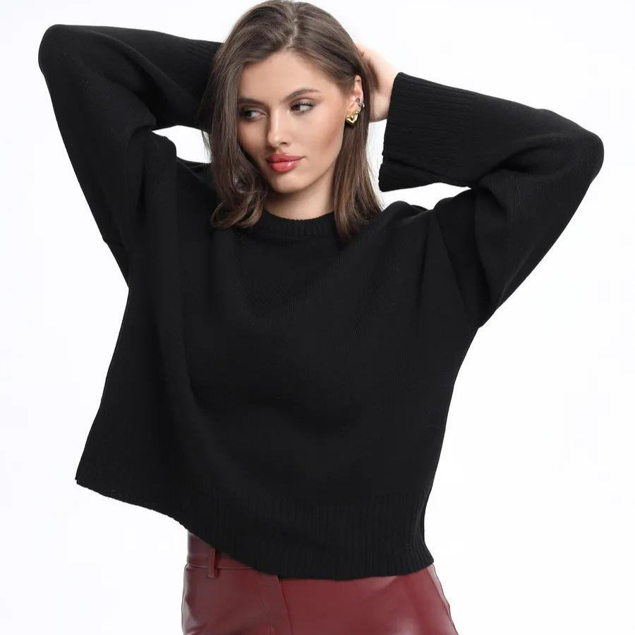 Round Neck Pullover Loose-fitting Solid Color Long Sleeves All-match Sweater