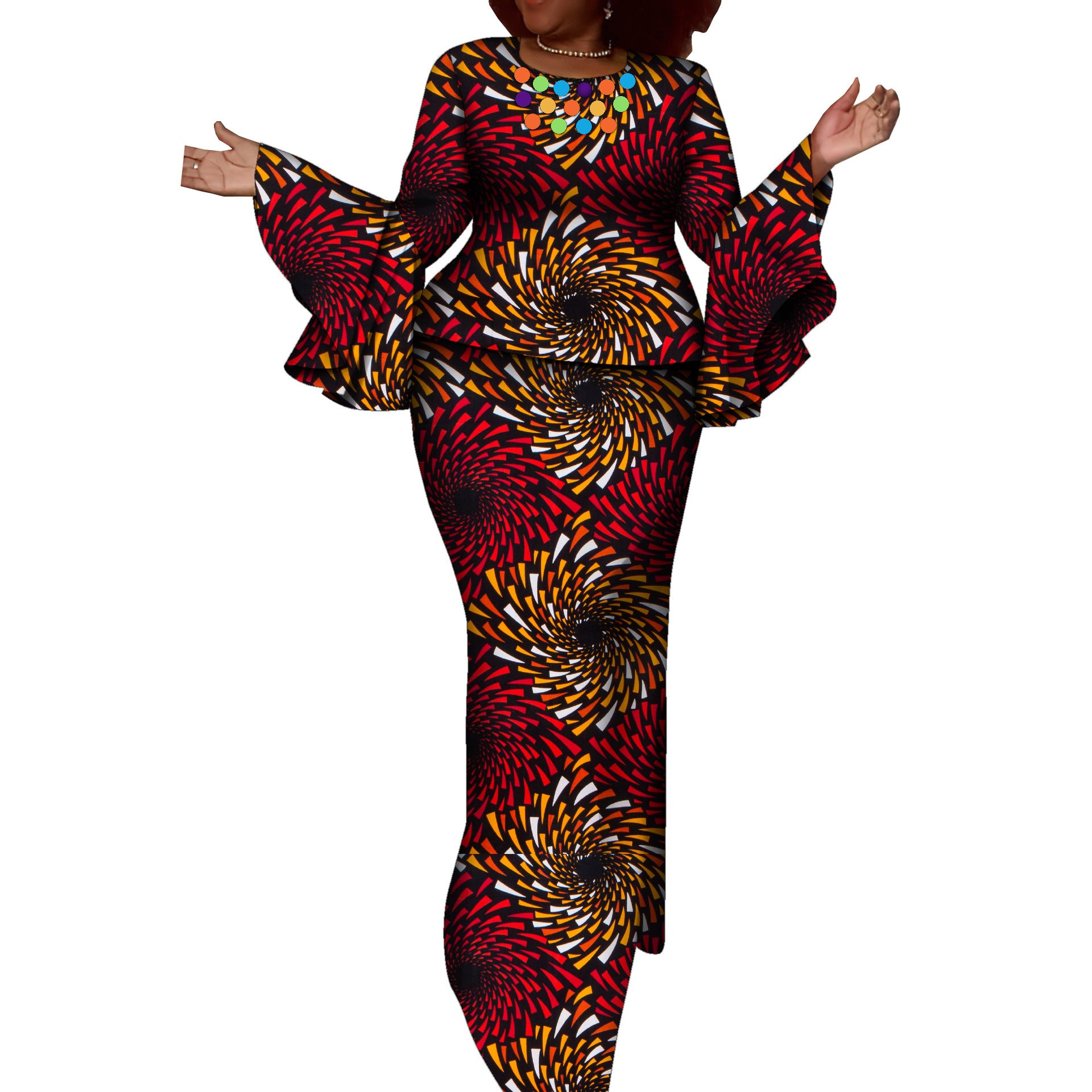 African Ethnic Women's Cerecloth Long Dress Suit