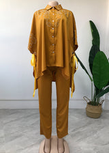 The New Suit African Plus Size Women's Hot Drilling Lapel Stitching Two-piece Suit