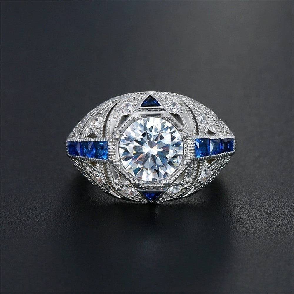 European And American Silver Sapphire Ring