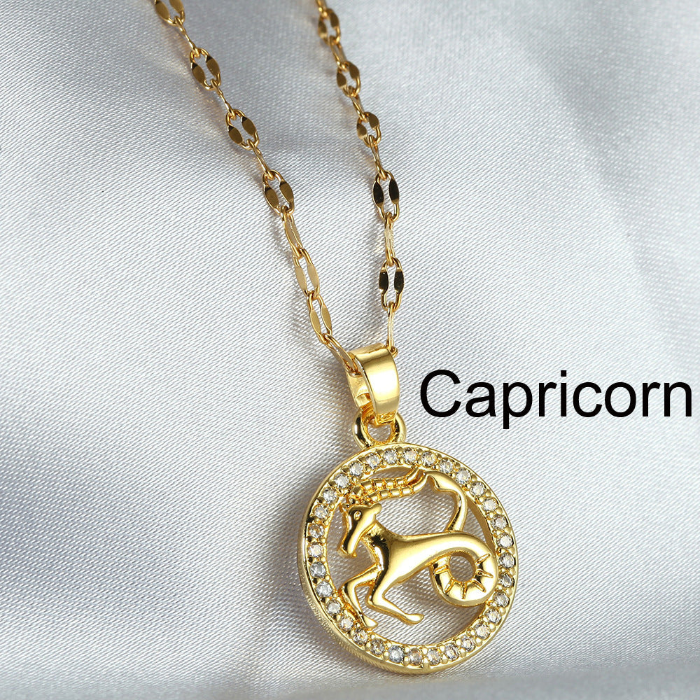 Golden Twelve Constellation Pendant Necklace INS Style
