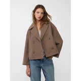 Ins Double-breasted Lapel Blazer Jacket Fashion Loose Woolen Short Coat Elegant Commuting Women's Clothing
