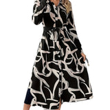 New Elegant Graceful Fashion Polo Collar Printed Long Shirt Dress Women