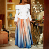 Fashionable Elegant Off-shoulder Top Long Dress African Suit