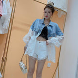 Thin Jean Stitching Embroidery Lace Loose Versatile Casual Coat