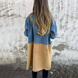 Women's Suit Collar Denim Stitching Mid-length Coat