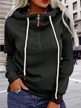 INAWLY Split Collar Zip-Up Hoodie Sweatshirt