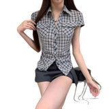 Women's Korean-style Retro Plaid Waist Shirt Summer New