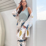 Women Pajamas Set Viscose Floral Printed Female Loose Sleepwear Nightwearar