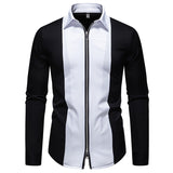 Color Block Zipper Design Plus Size Long Sleeve Shirt