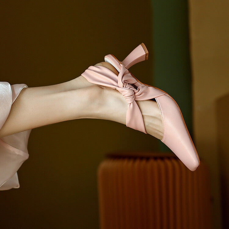 Back Empty Sandals Bow Fashion Casual High Heels Large Size Women's Shoes