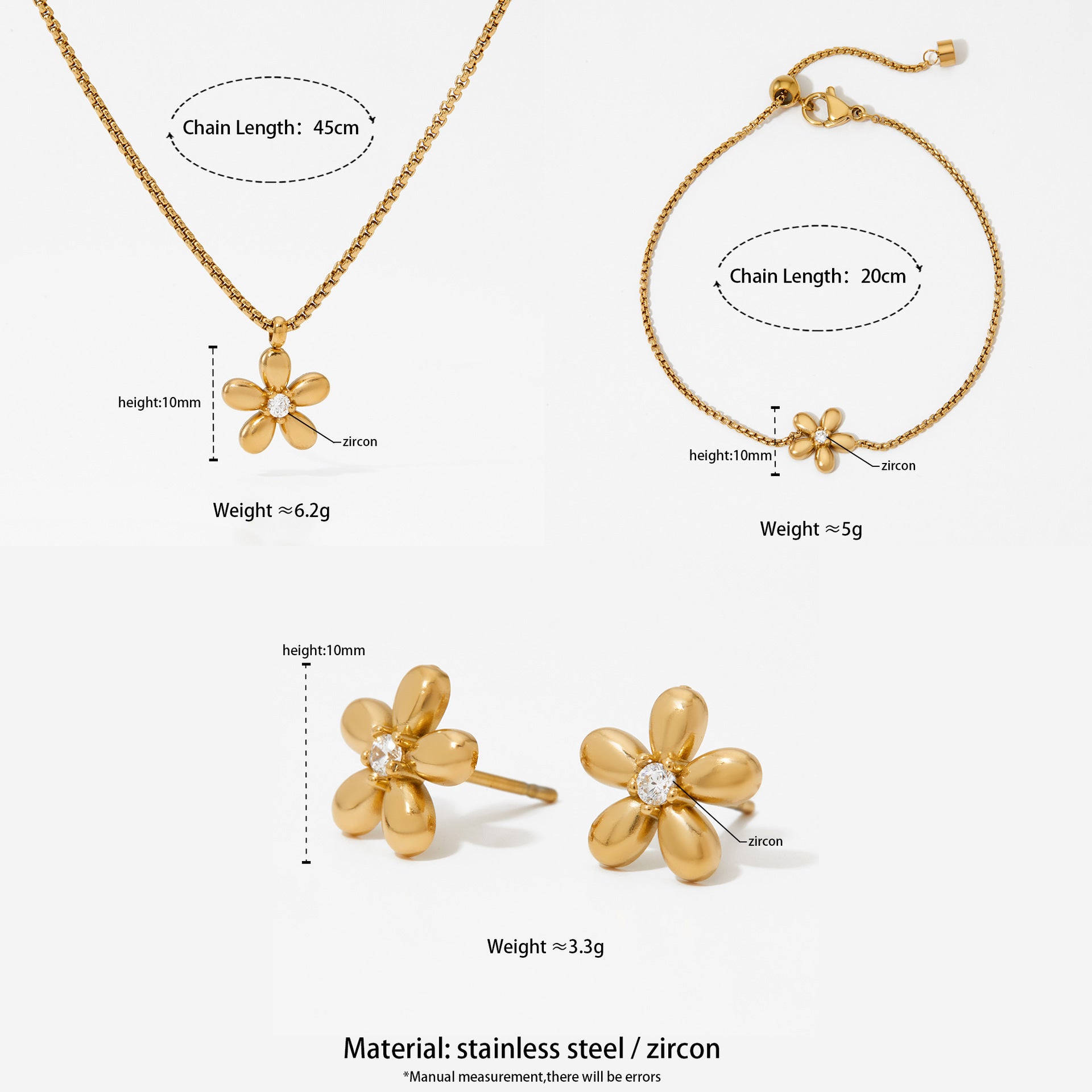 New Stainless Steel Flower Bracelet Necklace And Earring Suit Simple Fashion