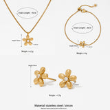 New Stainless Steel Flower Bracelet Necklace And Earring Suit Simple Fashion