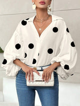 Niche Fashionable French Polka Dot Half-open Collar Design Loose Bubble Long Sleeve Top