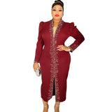 Women's Wear Rhinestone Beaded African Plus Size OL Commuter Dress