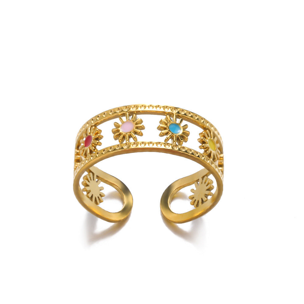 Simple Stainless Steel Hollow Sun Dripping Ring