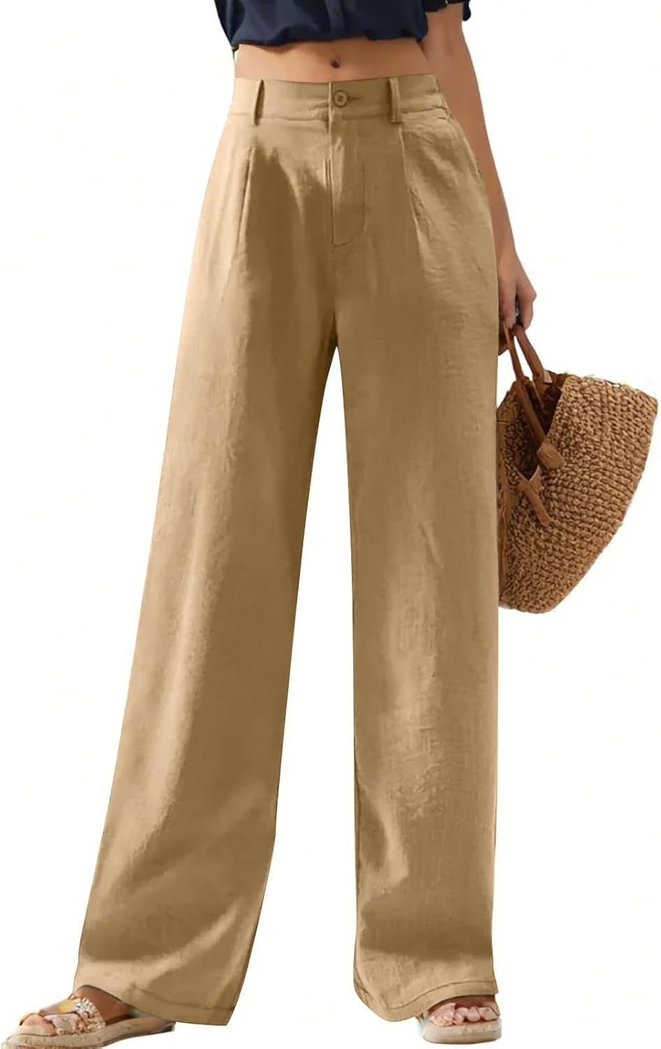 Women's Elastic Waist Wide Leg Casual Trousers