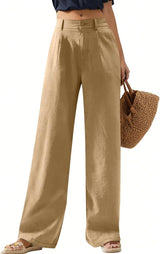 Women's Elastic Waist Wide Leg Casual Trousers