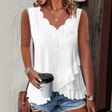 Casual Solid Color Figured Cloth Fanbei Edge V-neck