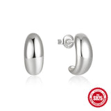 925 Sterling Silver C- Shaped Glossy Metal Earring Ringstud Earring
